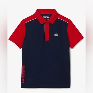 LACOSTE KIDS' SPORT ULTRA-DRY PIQUÉ POLO NAVY &RED SIZE 8